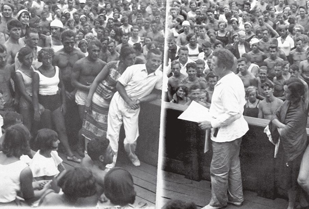 Студенты Государственного института физического воспитания и спорта имени П.Ф. Лесгафта в Ленинграде обсуждают проект конституции. 1936 год