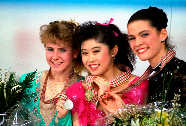 Слева направо: Тоня Хардинг, Кристи Ямагучи, Нэнси Керриган